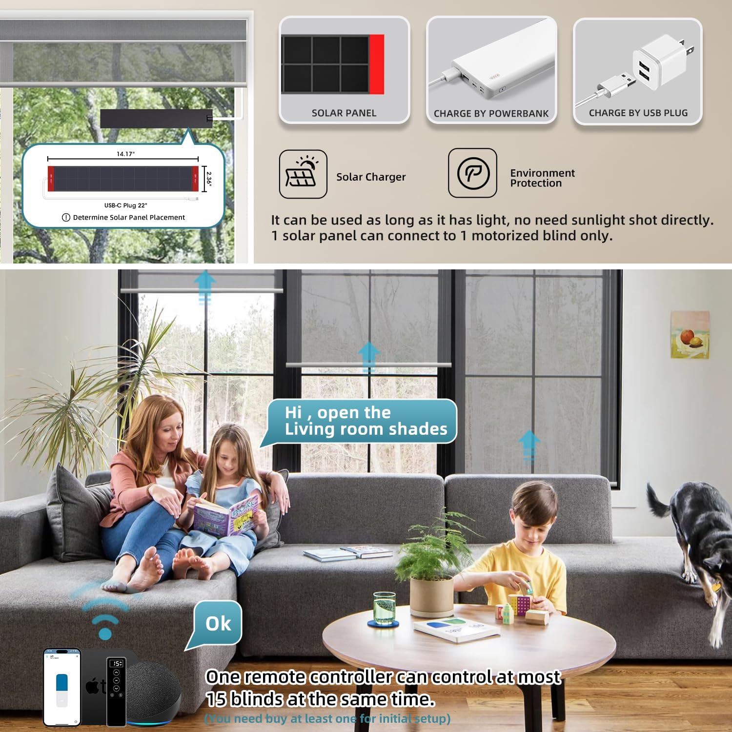 SmartWings Motorized Light Filtering Roller Shades 60% Blackout Custom Size, Rechargeable Battery, Works with Matter/Apple HomeKit, Alexa, Thread/Zigbee, Remote Optional, 60% Twilight Veil
