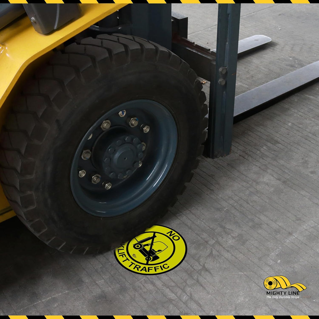 Mighty Line Forklift Floor Sign for Safety, Warning, Heavy-Duty, Peel and Stick, Adhesive, Industrial Quality, No Forklift Traffic, 12"
