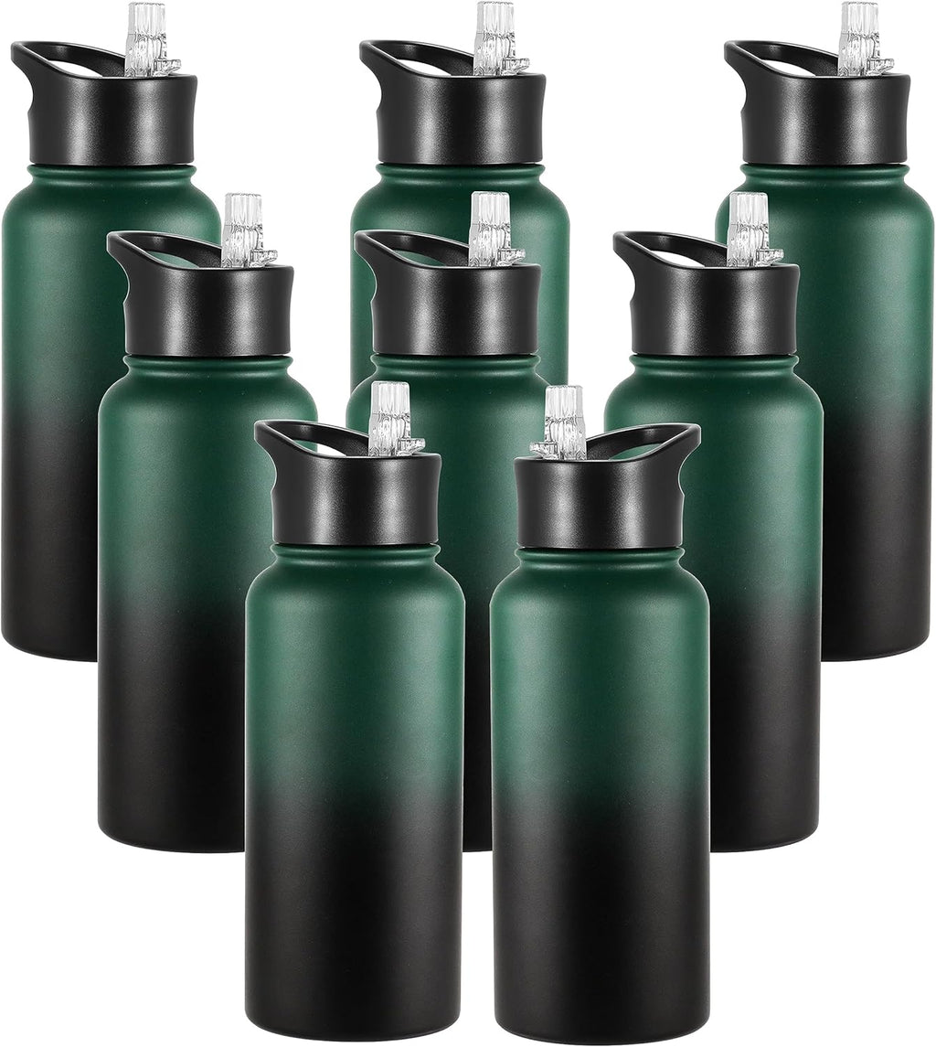 VEGOND 32 oz Insulated Water Bottle Bulk Stainless Steel Metal Water Bottles with Leak Proof Straw Lid & Spout Lid, Wide Mouth Double Walled Vacuum Travel Sports Bottle, 8 Pack