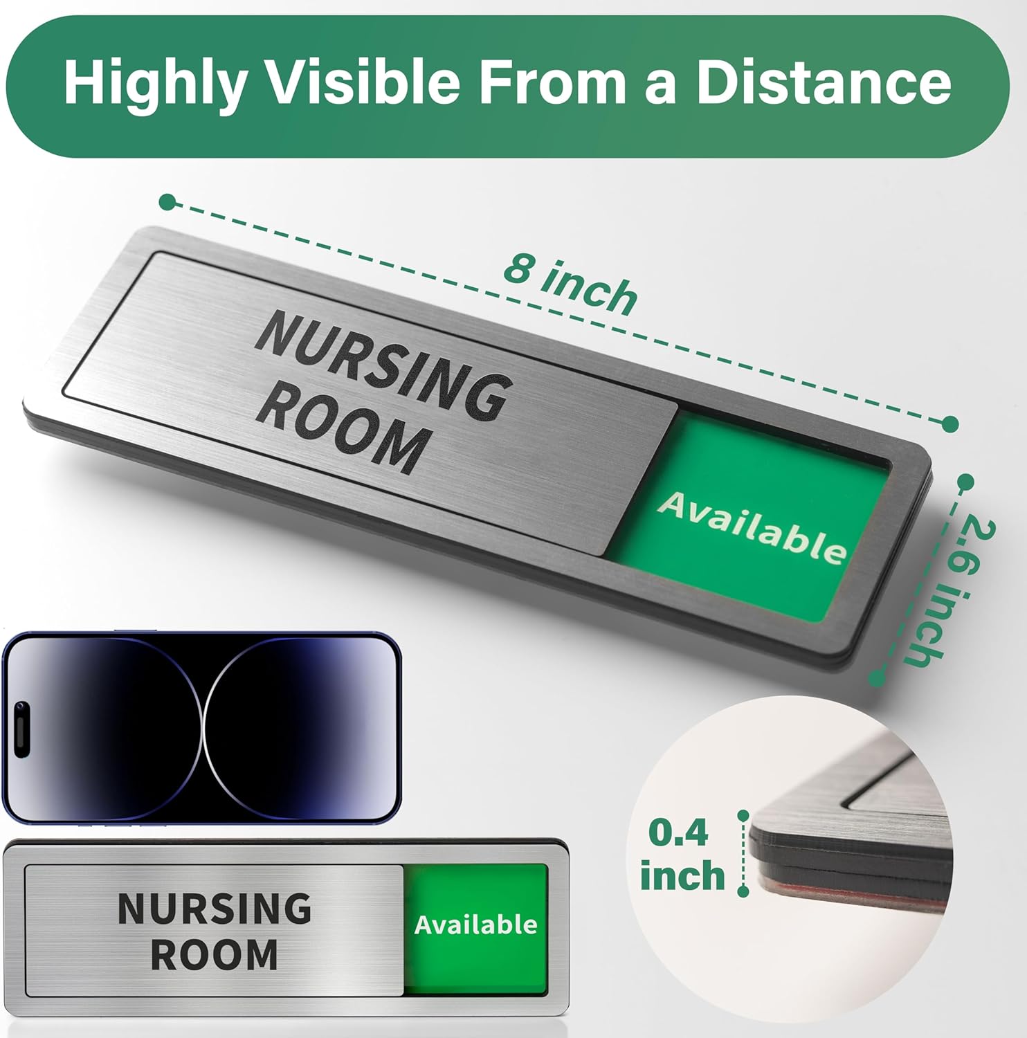 Nursing Room Door Sign with Slider, Do Not Disturb Privacy Office Sign, In Use/Available Acrylic Sliding Indicator for Business Hospital Home, Brushed Silver 8" x 2.6"