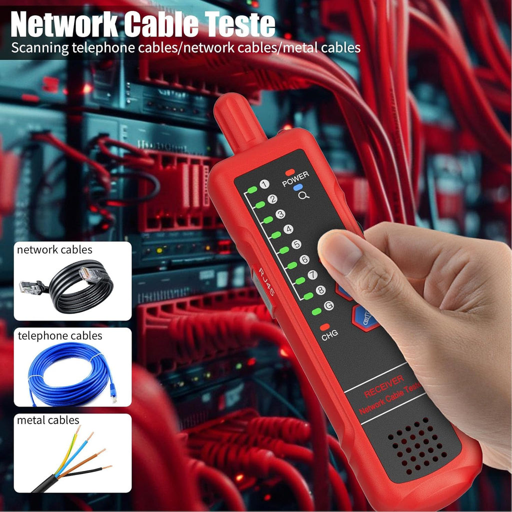 Network Cable Tester, RJ11 RJ45 CAT5 CAT6 Ethernet LAN Wire Tracer with Headphone Jack and Signal Strength Indicator, for Noisy Environments
