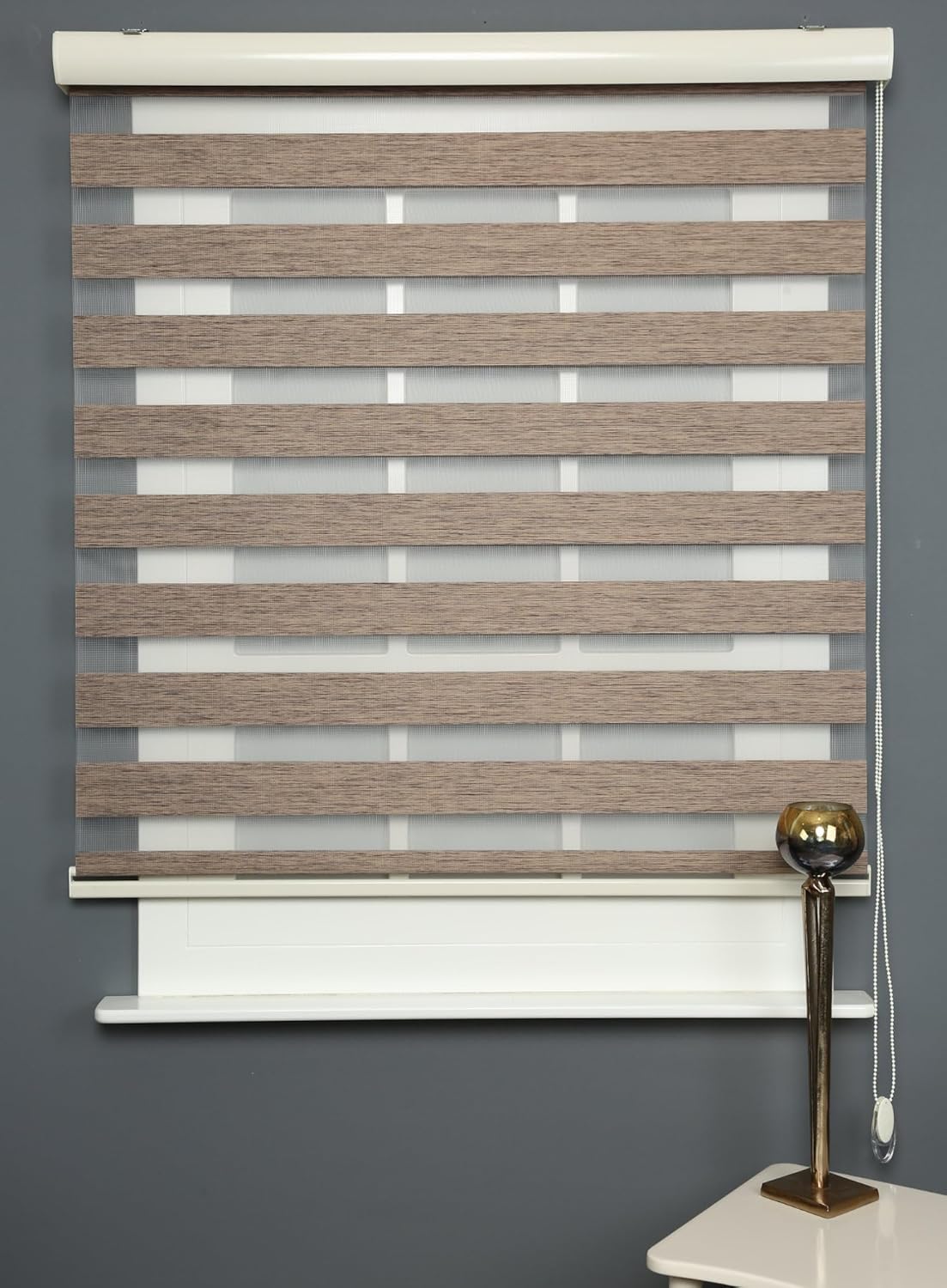Shadesu Custom Size Zebra Blinds for Windows, 73" W x 72 H, Brown, Dual Layer Free-Stop Zebra Shades, Light Control for Day and Night, Sheer Blinds for Indoor Windows, Bedroom, Kitchen
