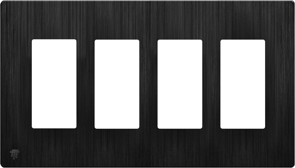 LIDER Brushed Finish Decorator Switch Cover, Screwless Wall Plate, Mid-Size 4-Gang 4.88" x 8.58", Unbreakable Polycarbonate Thermoplastic, UL Listed, LSWP-34M-BBK, Brushed Black
