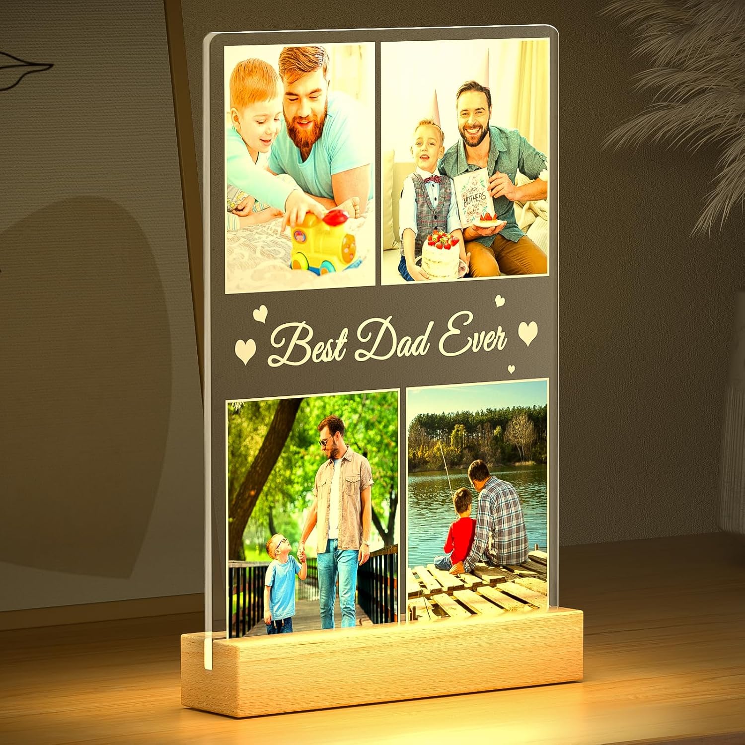 Best Dad Ever Gifts, Custom Collage Picture Frames with Night Light, Personalized Photo Frame, Customized Picture Frame with Photo, Personalized Birthday Gifts for Dad Baby Kids Family