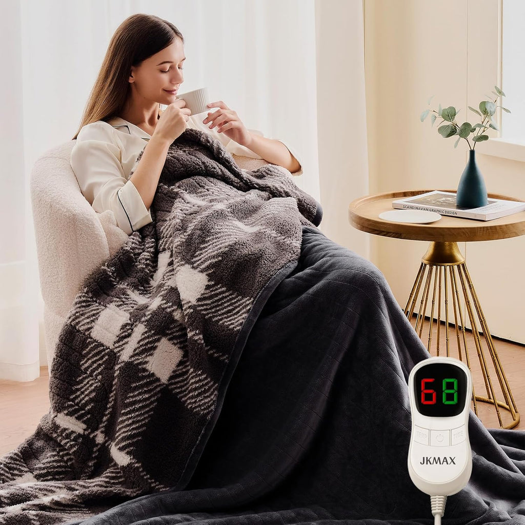 Heated Electric Blanket King Size - 100"x90" Flannel Heating Blanket with 10 Heating Levels & 5 Time Settings Over-Heat Protection, Winter Warmer for Adults with ETL Certification（Grey）