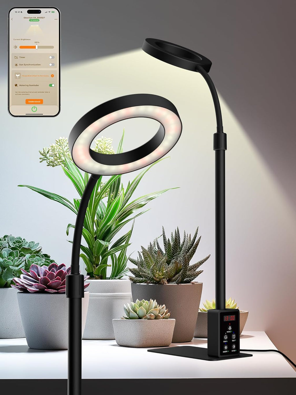 Grow Light with Stand, LED Plant Light for Indoor Plants, Full Spectrum Grow Lamp, Adjustable Height (Black, 12W)