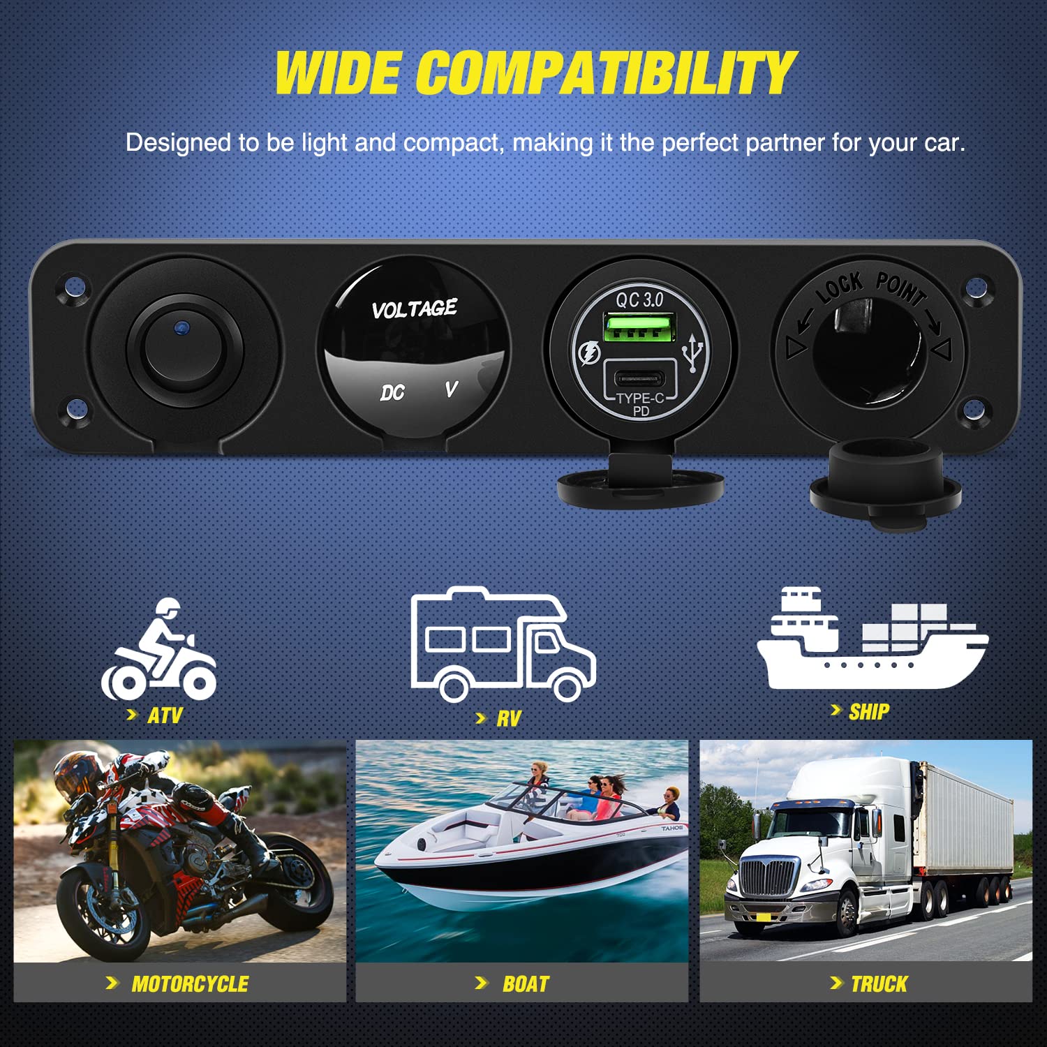 Nilight 4 in 1 ON/Off Charger Socket Panel PD Type C and QC 3.0 USB Power Outlet LED Voltmeter Cigarette Lighter Rocker Toggle Switches for Truck Car Boats RV