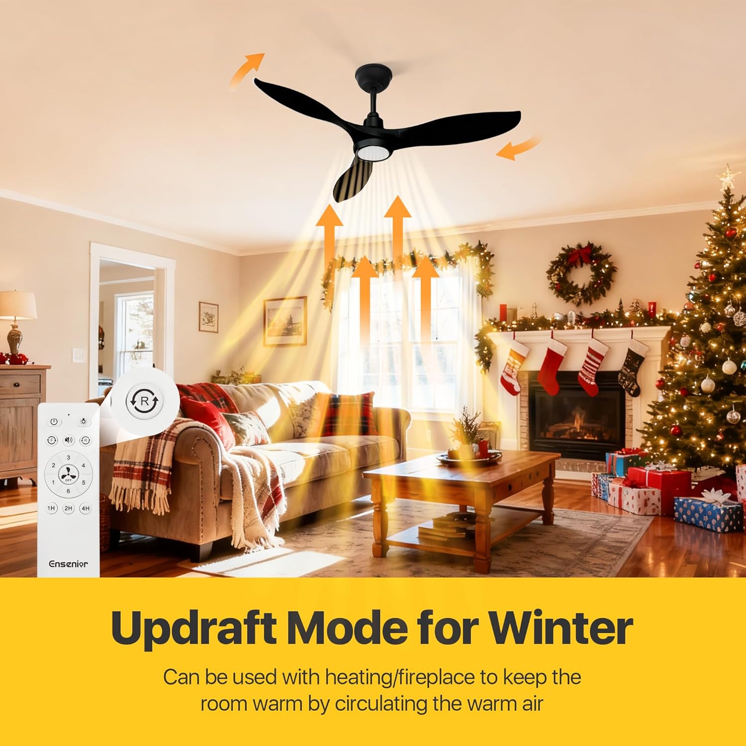 Ensenior 52 Inch Smart Ceiling Fans with Lights and Remote, Control via Alexa Google Voice App, 6 Speeds Reversible DC Motor 3000K-6000K, Dimmable LED, Black Bedroom Ceiling Fan with Lights - 3 Blades