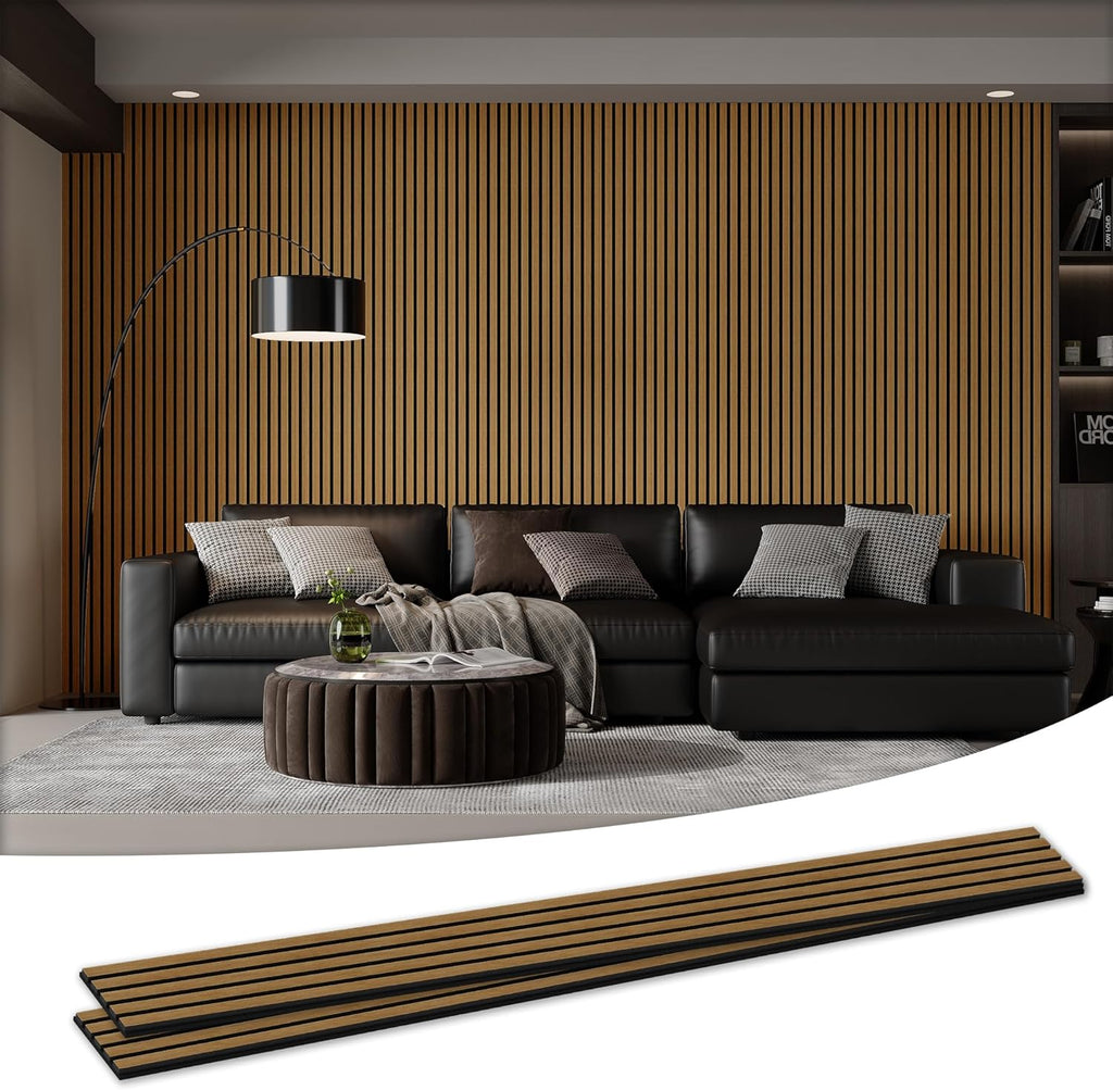 Wood Salt Acoustic Wall Panels, 2 Piece 94" x 23.6" x 0.8" Soundproof Wooden Wall Panels, 3D Fluted Sound Absorbing Panel, Natural Oak