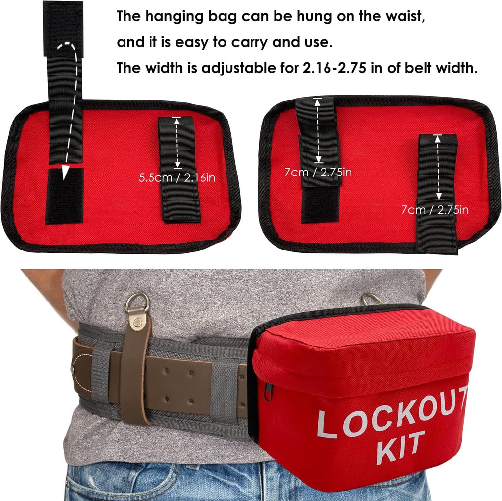 JOJOMARK Lockout Tagout Kit Electrical Loto - Group Lockout Hasps, Lockout Tags, Safety Padlocks with Number, Nylon Ties with Pocket Bag (Red Bag kit)