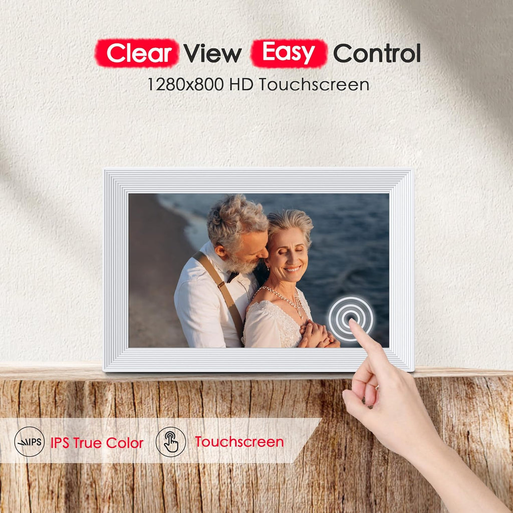 Digital Picture Frame, 10.1 inch Frameo Digital Frame WiFi, 1280 * 800 IPS HD Touchscreen, 32GB Storage, Instant Share Pictures Video, Smart Photo Frame Electronic, Gifts for Mom, House Warming