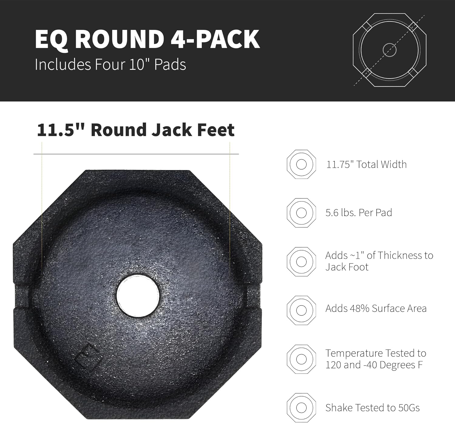 SnapPad EQ Permanently Attached RV Leveling Jack Pad for Equalizer Landing Feet (Round 4-Pack)