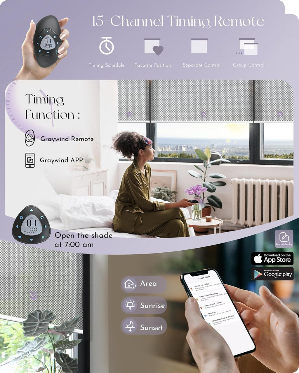 Graywind Motorized Solar Shades Light Filtering Mesh Shade Compatible with Alexa Google Remote Control Window Blinds with Valance for Smart Home Office Business, Custom Size (3% Openness Silver)