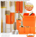 Orange Bathroom Accessories Set, Bathroom Sets with Shower Curtain, Orange Bathroom Accessories with Trash Can, Soap Dispenser, Soap Dish, Toilet Brush Holder, Qtip Holders for Bathroom