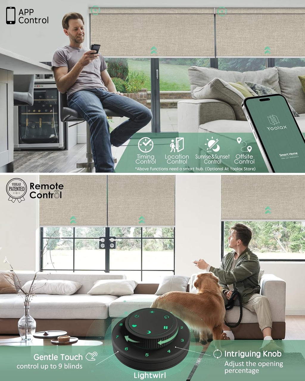 Yoolax Motorized Blinds with Remote, Blackout Smart Blinds Motorized Fabric Roller Shades Compatible with Alexa, Automatic Shades for Windows Custom Size (Beige)