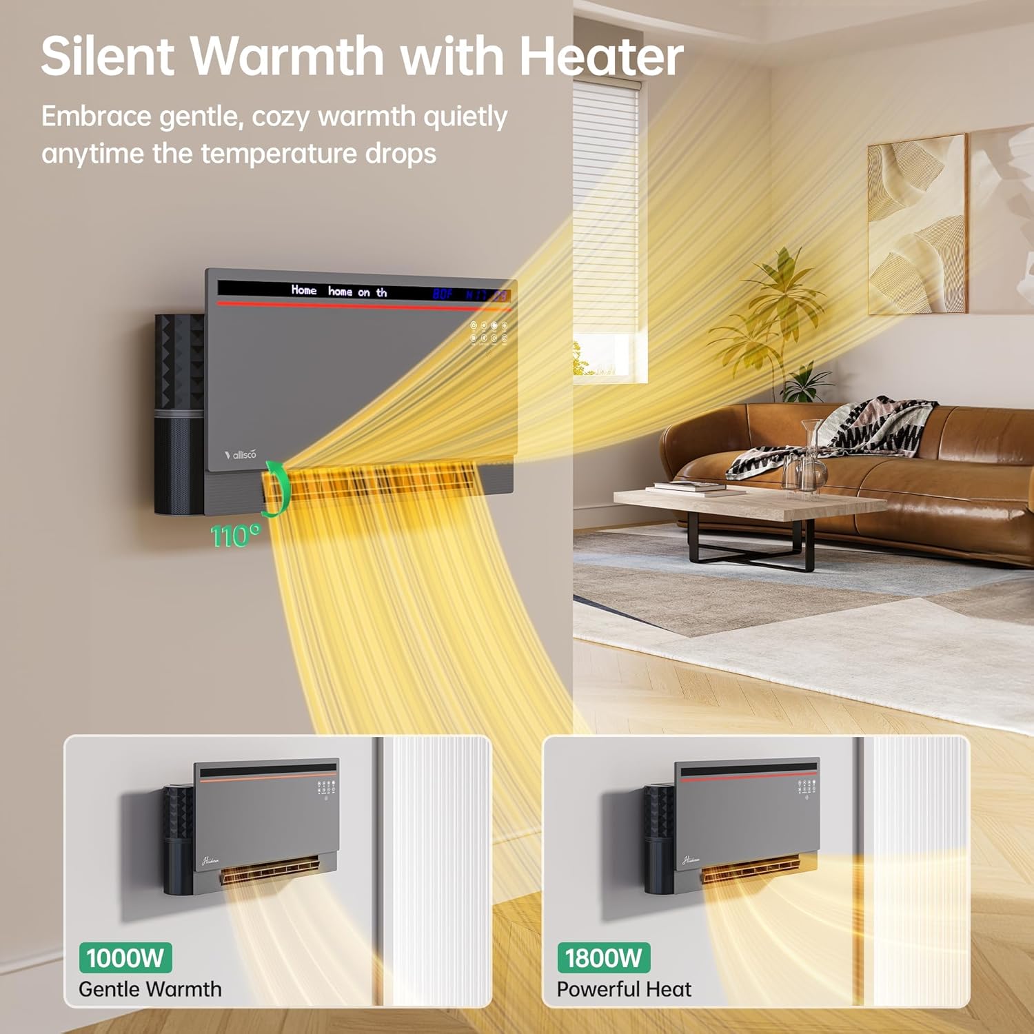 Smart Electric Space Heater with Bluetooth Speaker & RGB Light, App/Remote/Touch Control, Freestanding/Wall Heater, 2 Heat & 2 Fan Modes for All-Season Indoor Use