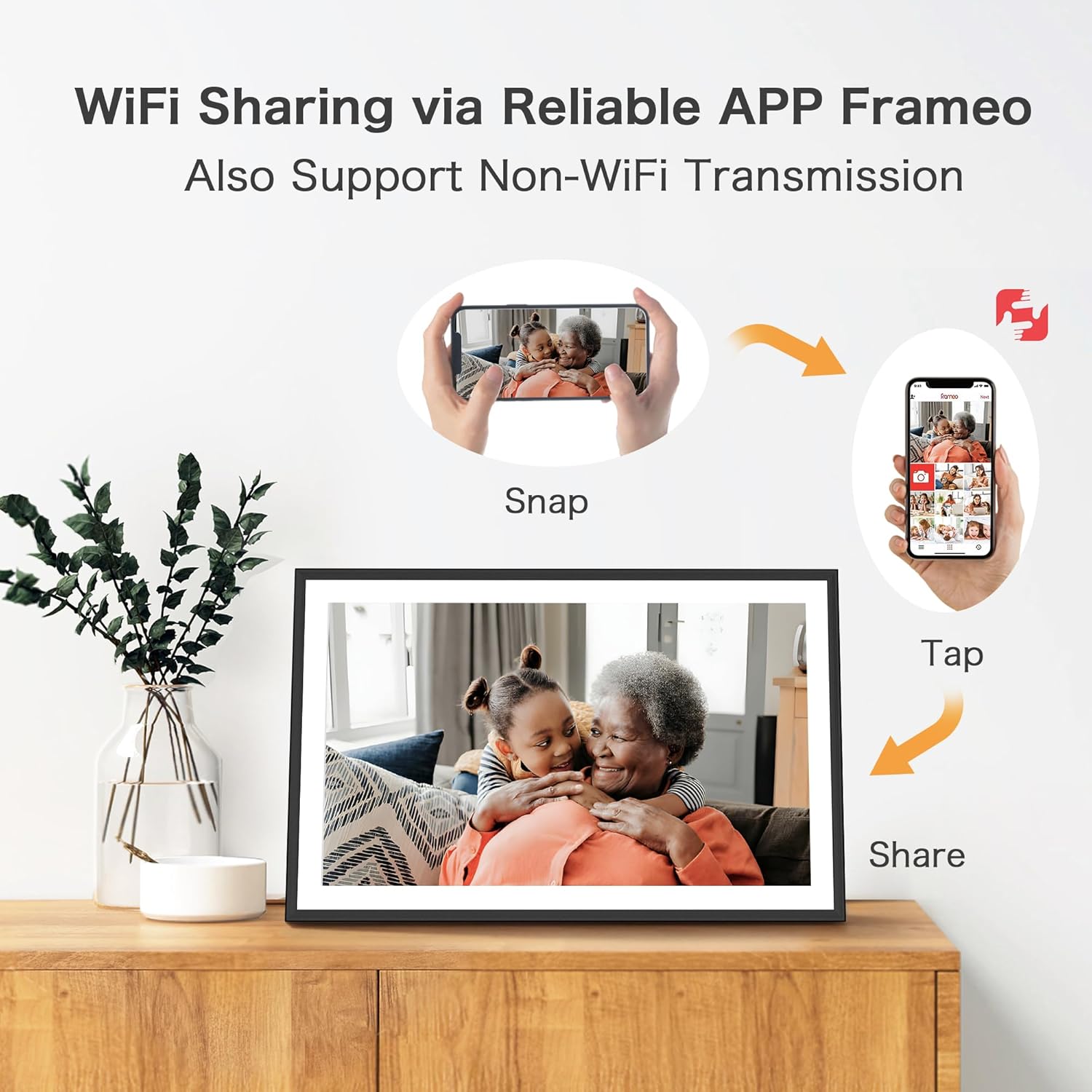 WiFi Digital Picture Frame, Frameo 15.6 inch Large Digital Photo Frame, 1920*1080 IPS FHD Touchscreen, Instant Share Pictures Video, 32GB Storage, Photo Frame Electronic, Gift for Mom, House Warming