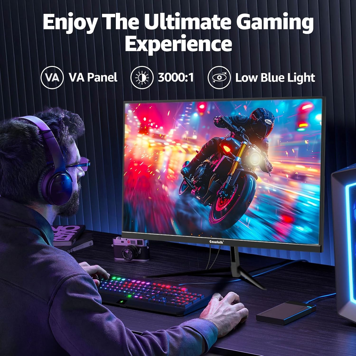 Gawfolk 32 Inch Curved Gaming Monitor, 180Hz 1500R QHD (2560x1440) 2K Computer Monitor with FreeSync, DisplayPort, HDMI, Wall Mountable, Eye Care for Home Office & Gaming