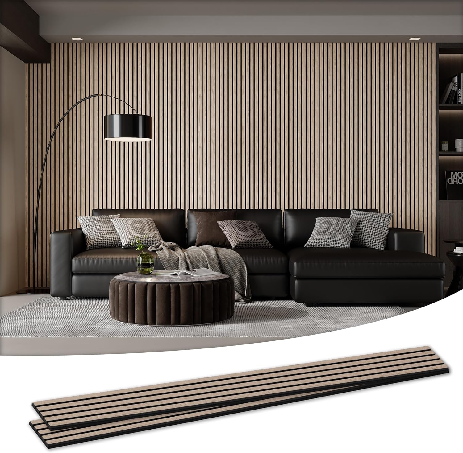 Wood Salt Acoustic Wall Panels, 2 Piece 94" x 23.6" x 0.8" Soundproof Wooden Wall Panels, 3D Fluted Sound Absorbing Panel, Rustic Walnut