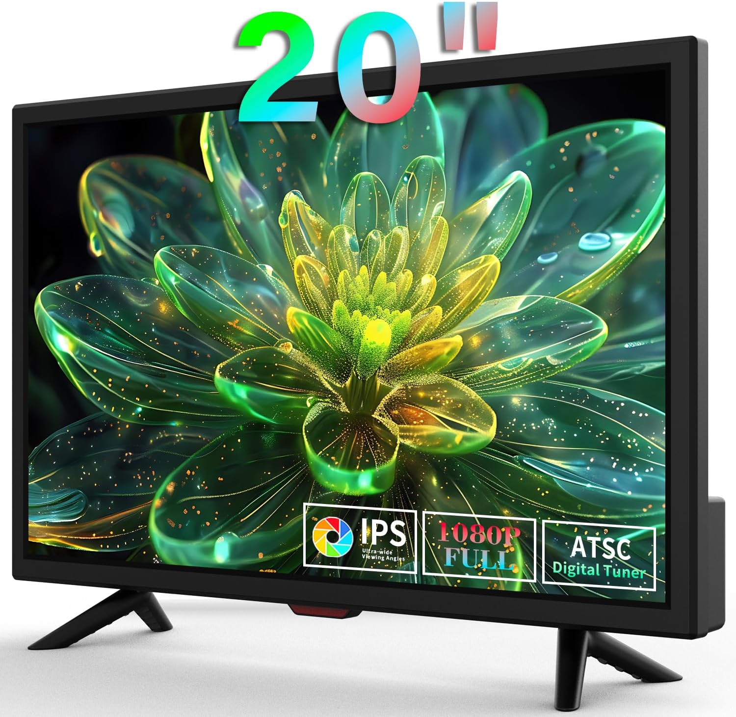 TV 20 inch,Full Viewing Angles 1080P HD,Small Kitchen Wall-Mounted Digital TV-HDMI/USB Ports-Dual Power DC-12V& AC Adapter Inputs for Your Caravan & Bedroom