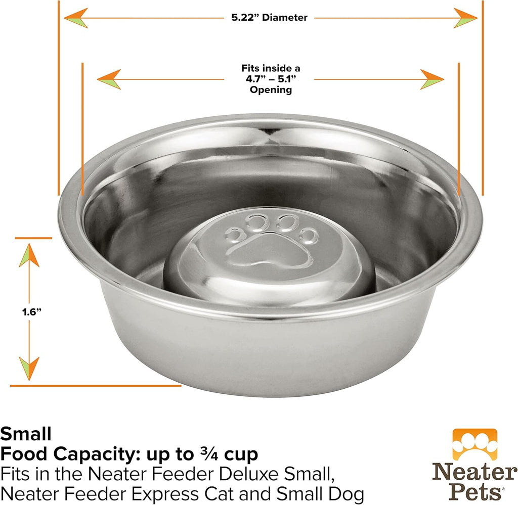 Neater Pet Brands Stainless Steel Slow Feed Dog Bowl for Fast Eating Small Breeds, Metal Slow Feeder Dog Bowl Fits in Cat & Small Neater Feeders, for Puppy or Dogs (< 15 lbs), 3/4 Cup Food Capacity