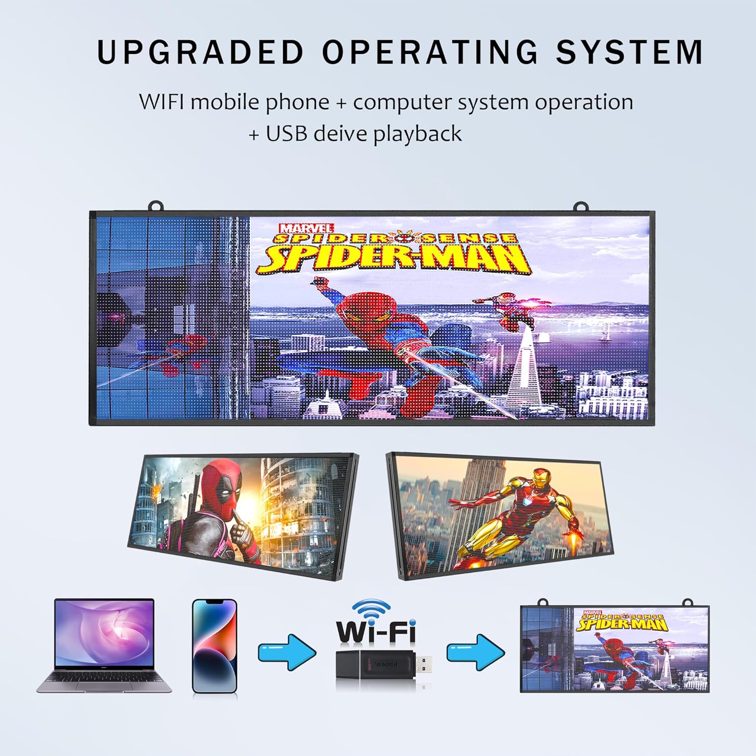 P5 Outdoor IP65 Waterproof 39"x14" Programmable LED Sign Board - WiFi Full Color High-Res Scrolling Display, USB Control, Custom Images & Video for Business