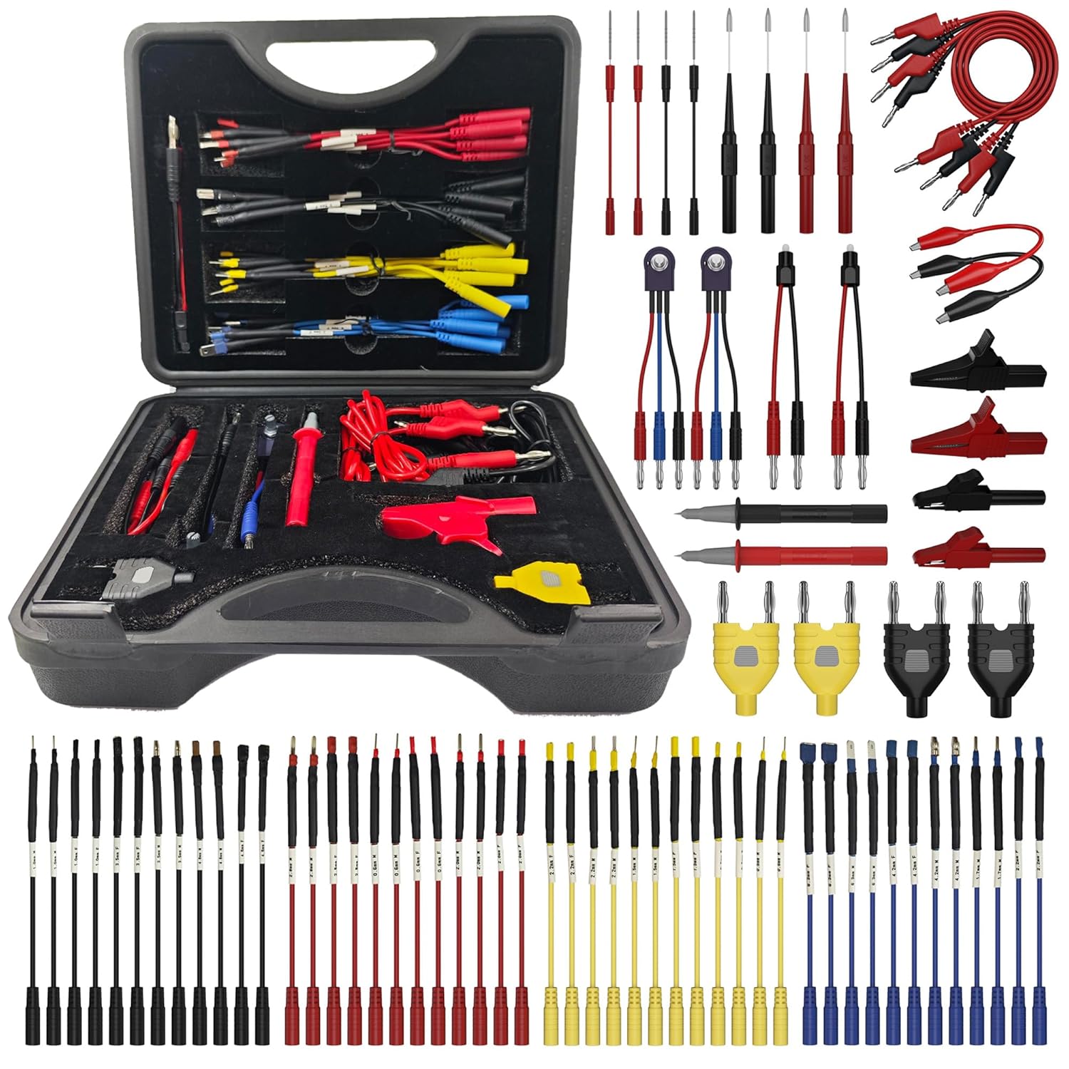 76 Pcs Automotive Circuit Test Lead Kit, Multimeter Test Leads Kit, Electrical Back Probe Kit, Alligator Clip, Acicular Probe, Banana Plug Adapters, Volt Meter Lead (with Carrying Case)