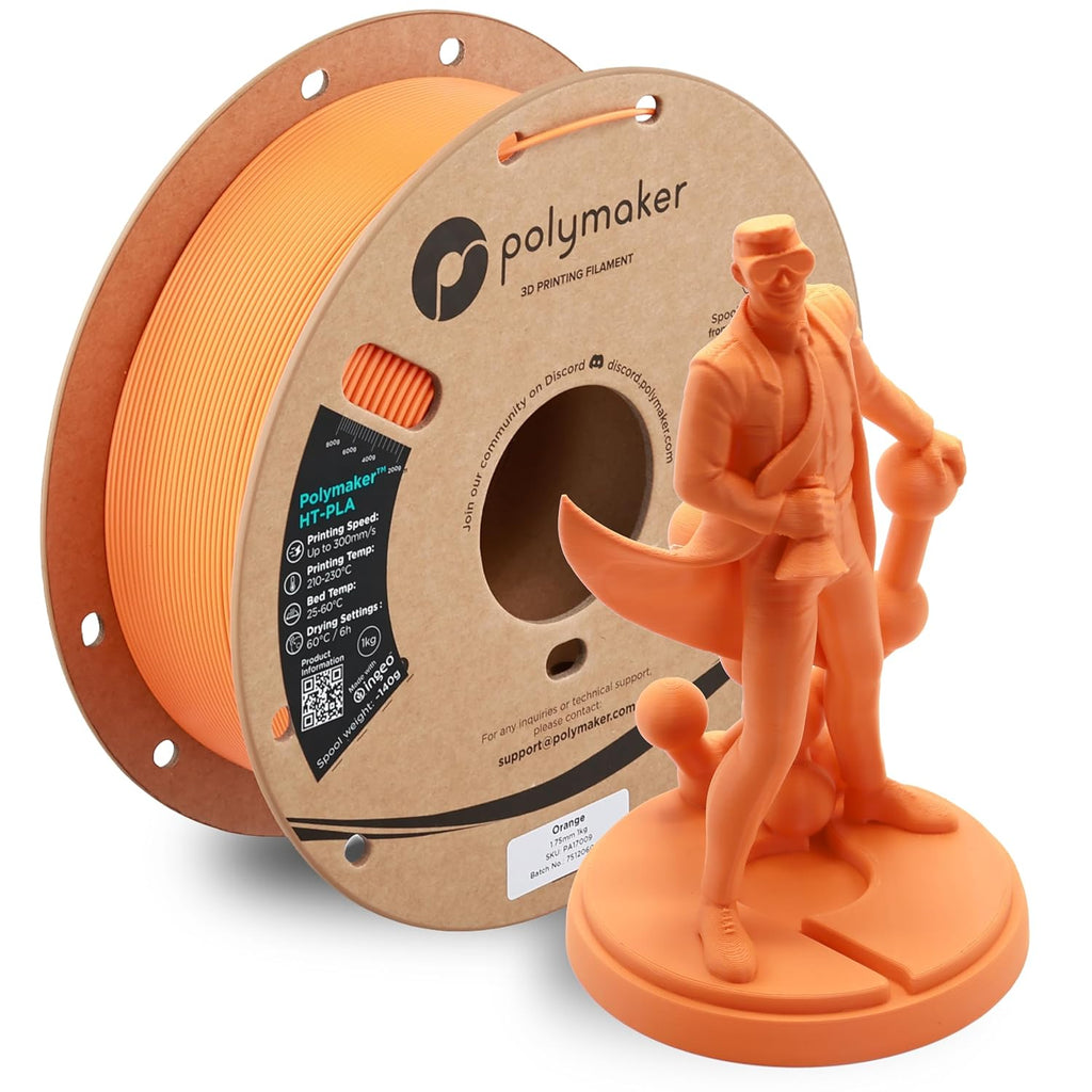 Polymaker HT-PLA Filament 1.75mm Orange, High Temp PLA for 3D Printing, Heat Stable Up to 150°C, Easy to Print, Works with Most FDM Printers, 1kg Spool