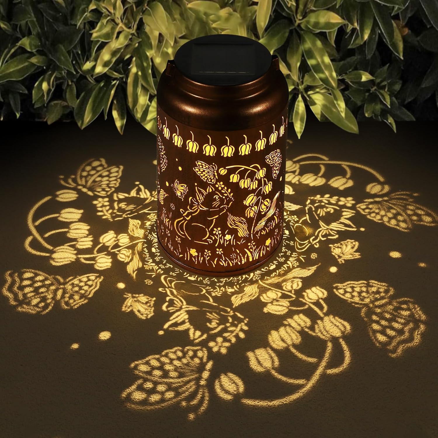 Solar Lanterns Outdoor Waterproof Hummingbird Garden Decor Christmas Gifts for Women Mom Grandma Hanging Lights Metal Decoration Outside for Yard, Patio,Backyard,Porch(Cat and Butterfly)