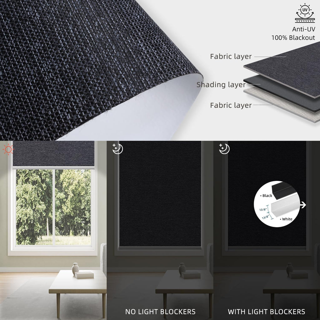 SmartWings Motorized 100% Blackout Shades Blinds, Custom Size, Cordless Window Shades Rechargeable Battery, Work with Matter/Apple HomeKit/Alexa, Thread/Zigbee, Remote Optional, Eclipse Raven Black