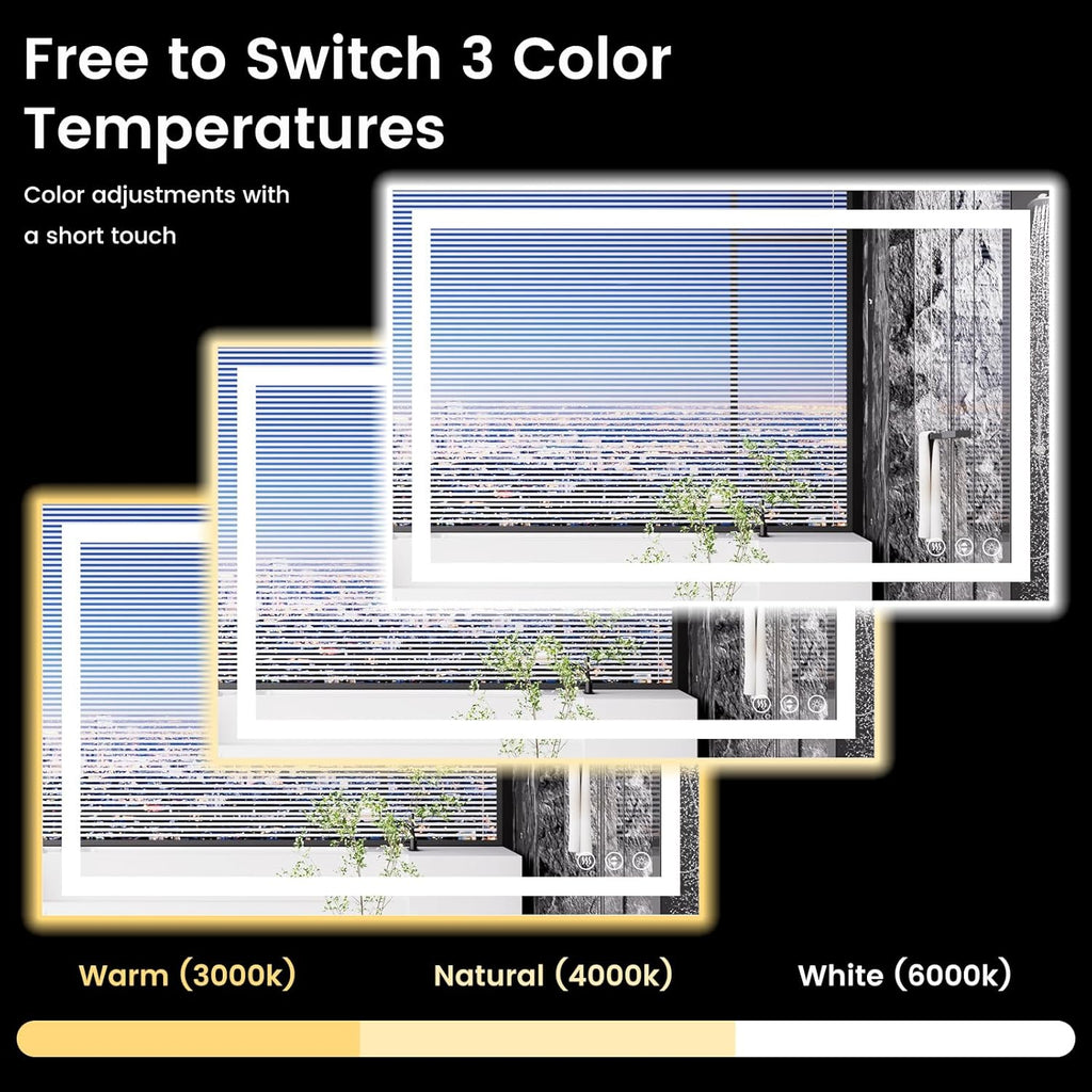 48X30 LED Bathroom Mirror with Lights, Anti-Fog, Backlit + Front Lit, Lighted Bathroom Vanity Mirror for Wall, Memory Function, Dimmable, Tempered Glass, Shatter-Proof
