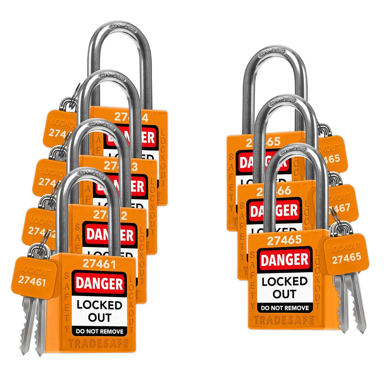 TRADESAFE Lockout Tagout Locks Set - 7 Orange Loto Locks, Lockout Locks Keyed Different, 2 Keys Per Lock, OSHA Compliant Lock Out Tag Out Padlocks, Safety Padlocks for Electrical Lockout Tag Out Kits