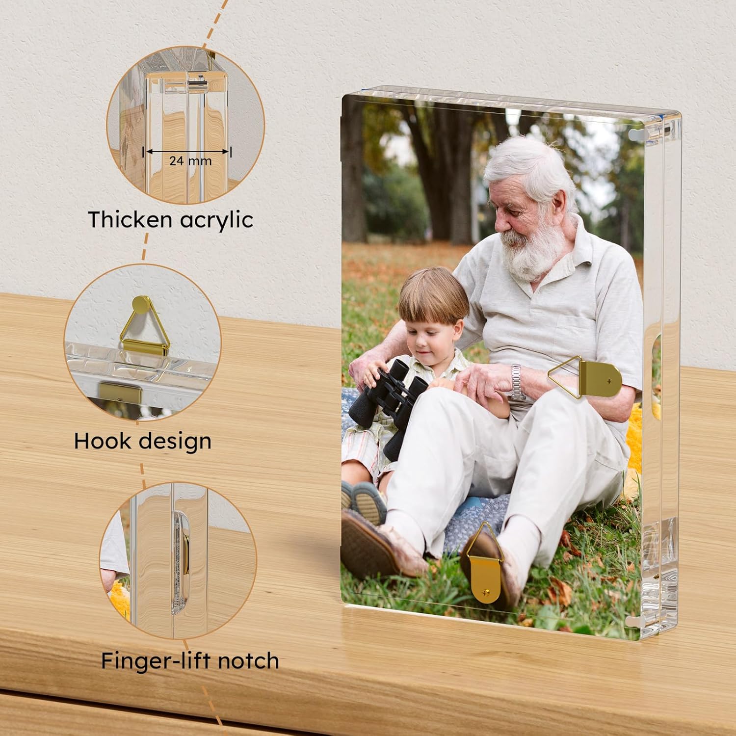 AITEE 5x7 Acrylic Picture Frames 3 Pack 20% Thicker Block, Clear Picture Frames Freestanding Double Sided Magnetic Acrylic Lucite Frameless Transparent Square Photo Frame Gift for Wall and Desktop Display