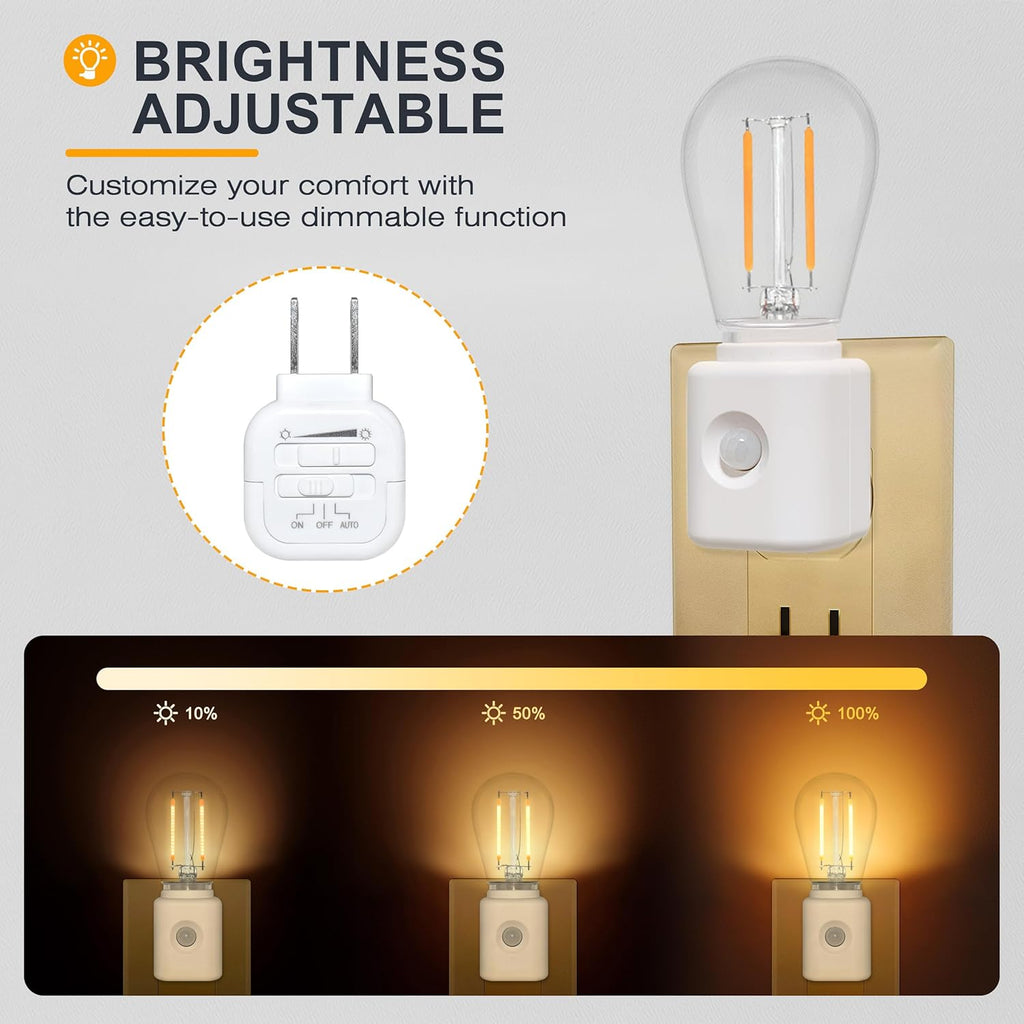 LED Motion Sensor Night Light, 2-Pack, Motion Activated Night Light, Night Lights Plug into Wall Motion Sensor, 2700K Warm, Adjustable Brightness 10-100LM, for Kids Adults Bathroom Bedroom