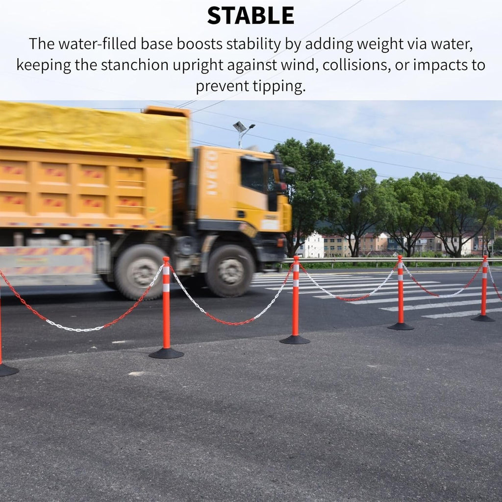 6 Pack Traffic Delineator Post Cones with Plastic Chain Crowd Control Barriers - Expandable 40" Traffic Control Cones, 6 x 6.6 Ft Chains for Indoor & Outdoor Use (Red-Rubber Base)