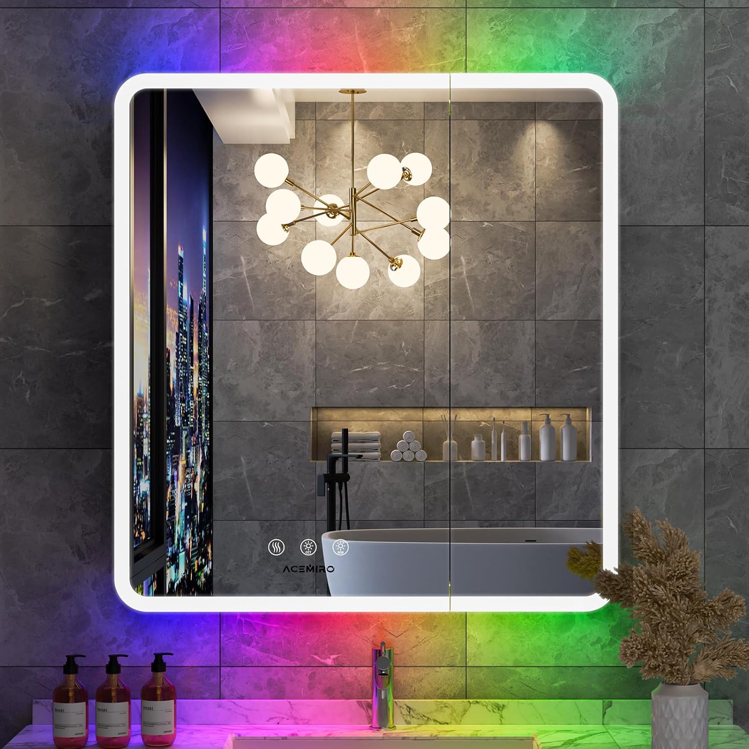 LED Medicine Cabinet with Lights, 30×32 Inch Lighted Medicine Cabinet with Mirror and Adjustable Lights, RGB Multicolor Backlit+3-Color Front Lighted, Defogger, Memory Function, Wall Mounted