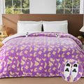 Leopard Print Electric Heated Blanket Queen Size,84X90 Purple Heating Blanket Queen with Dual Control&Timer&10 Heat Levels,Cute Leopard Fleece Sherpa Blankets Warmer Gifts for Bed Women Adults