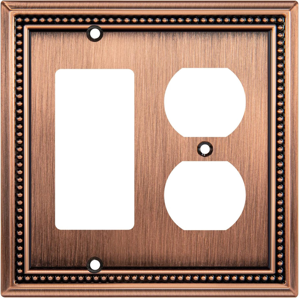 Henne Bery Sunken Pearls Heavy Duty Decorative Wall Plate Switch Plate Outlet Cover (Decorator/Duplex, Antique Copper)