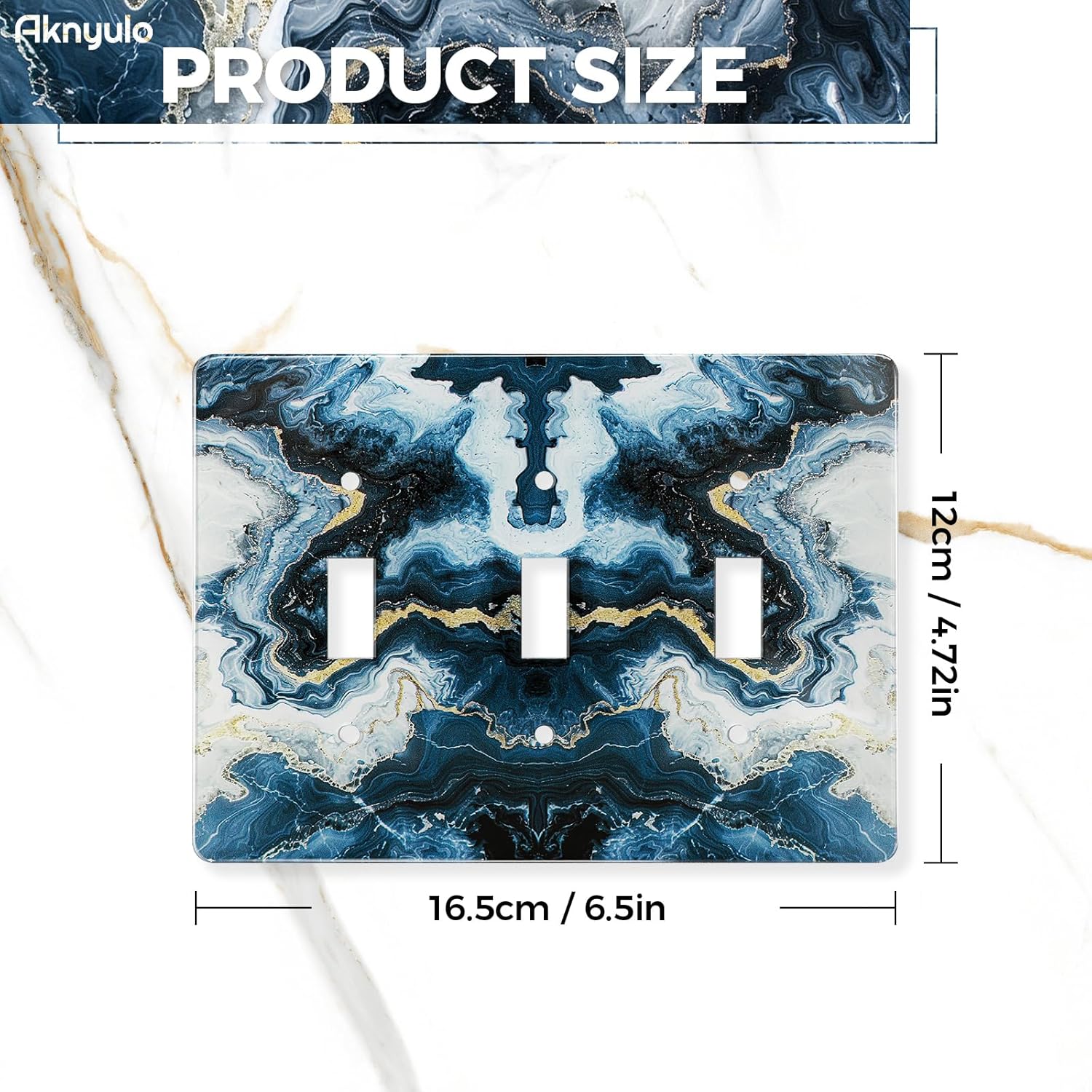 Luxurious Blue and Gold Marble Wall Plate Acrylic Light Switch Cover Decorative Wall Plate Outlet Covers Light Switch Plate Cover 3 Gang Switch Plate