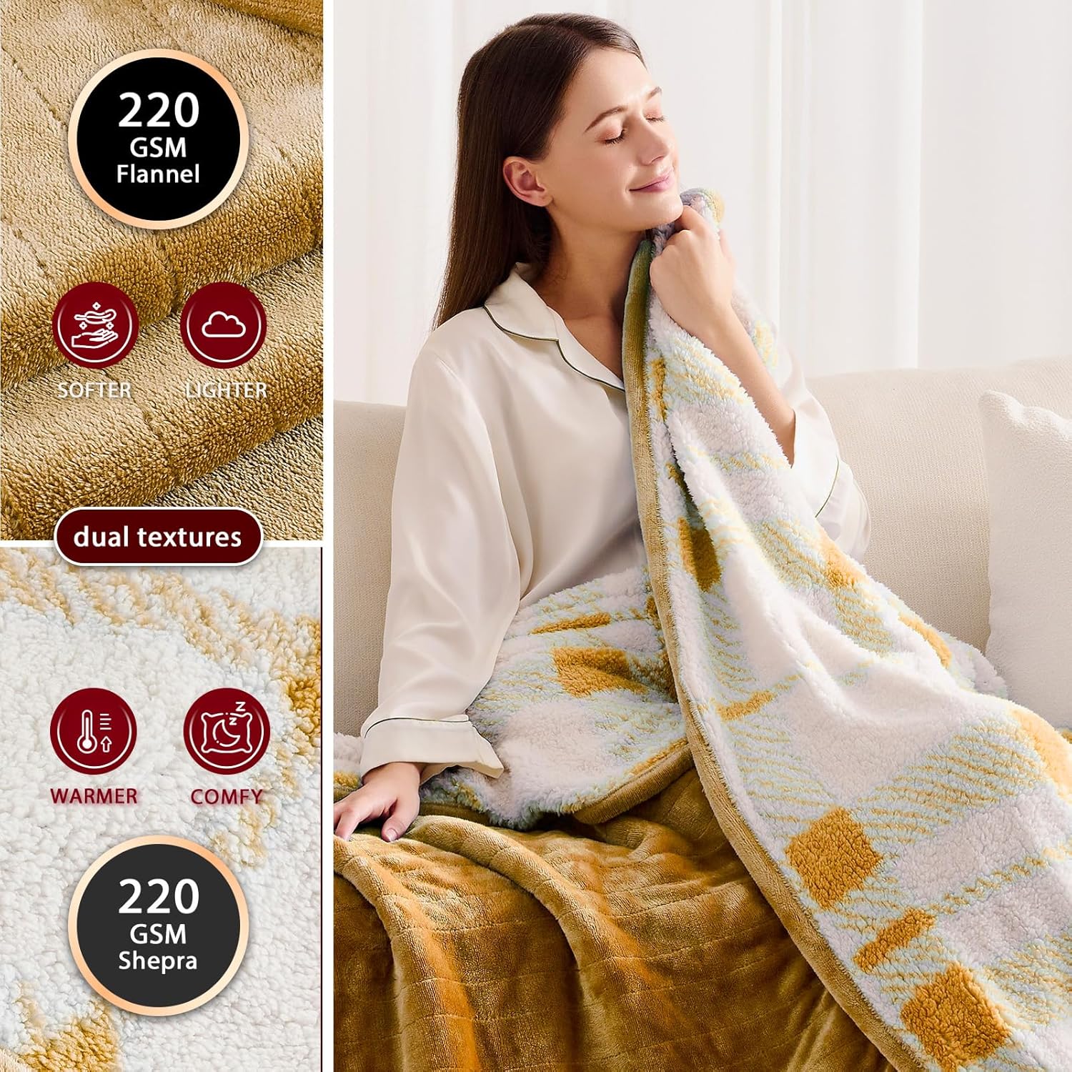 Heated Electric Blanket Queen Size - 84"x90" Flannel Heating Blanket with 10 Heating Levels & 5 Time Settings Over-Heat Protection, Winter Warmer for Adults with ETL Certification（Ivory）