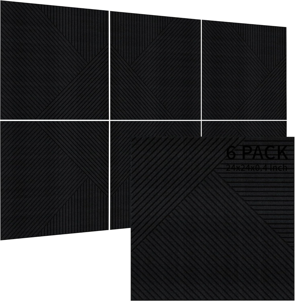 TO-TH Acoustic Panels for Wall and Ceiling - 6 Pack 2'x2'x0.4",Self-Adhesive 3D Decorative Wall Panels,Black