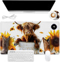 Heated Mouse Pad, Warm Desk Pad, Keyboard Mat 23.6 x 14 Inch Large Size Intelligent Fast Heating, 3 Speed Adjustable, Timed Auto Power Off for Game Office Home, Sunflower Highland Cattle