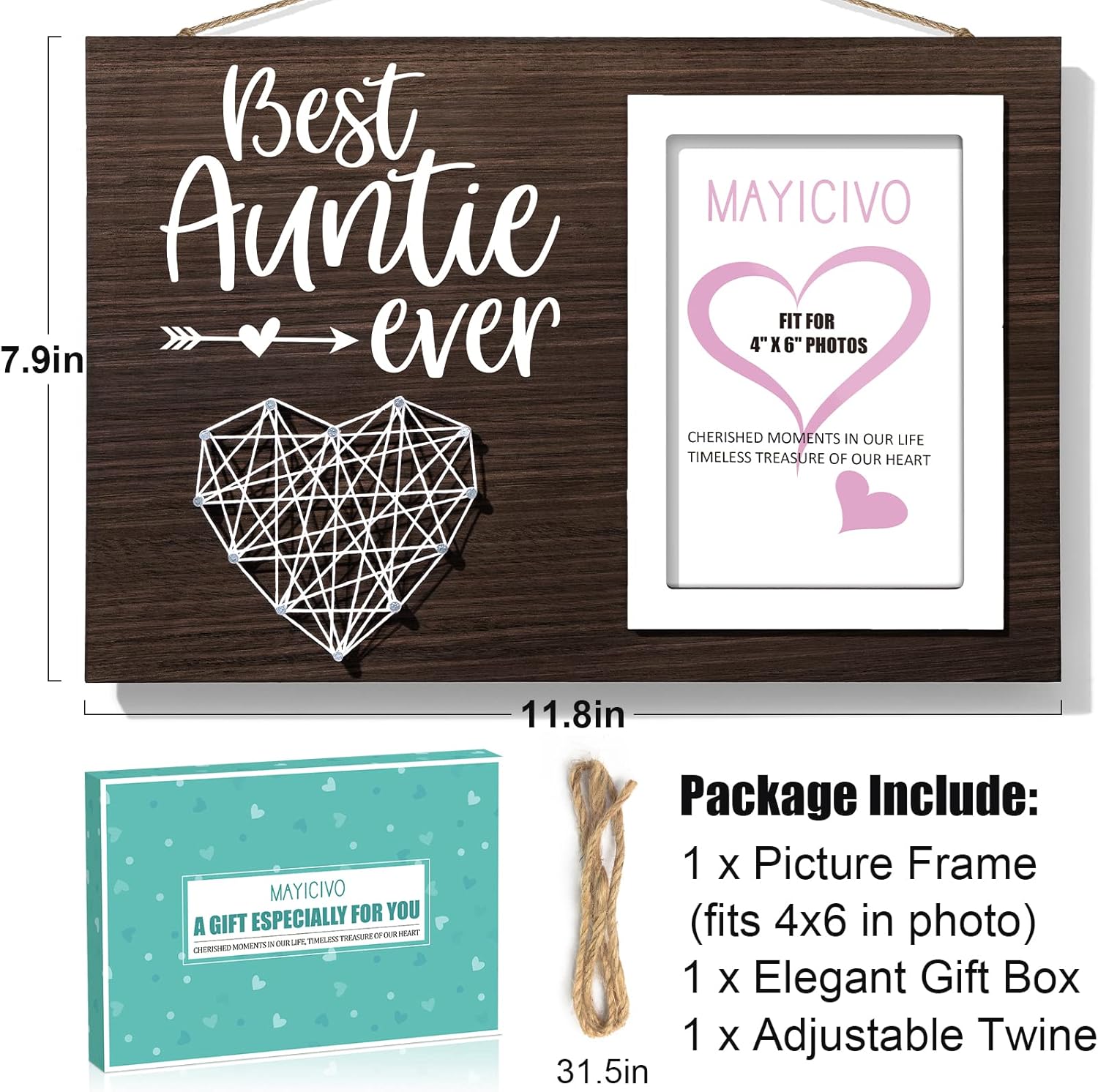 MAYICIVO Aunt Gifts from Niece Nephew, Christmas Gifts for Aunt Picture Frame, Best Auntie Ever Gift Aunts Birthday Auntie Mother's Day Gift for Aunts Women Best Aunts Photo Frame - 4x6 Photo