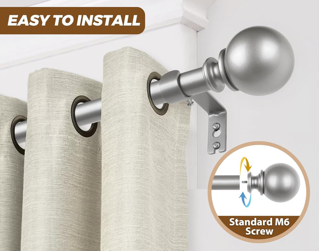 KAMANINA 2 Pack Curtain Rods for Windows 48 to 84 Inch (4-7ft), 7/8 Inch Single Heavy Duty Window Curtain Rod Adjustable Decorative Drapery Rods with Round End, Antique Silver