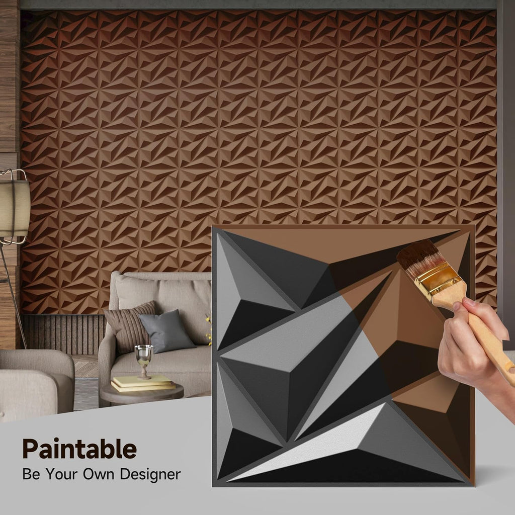 INMOZATA 3D Wall Panels for Interior Wall Decor, 33 Pack 12 x 12 Inch Decorative Wall Panels Diamond 3D Textured Accent Panel for TV, Gaming Living Room, Bedroom Background(Black)