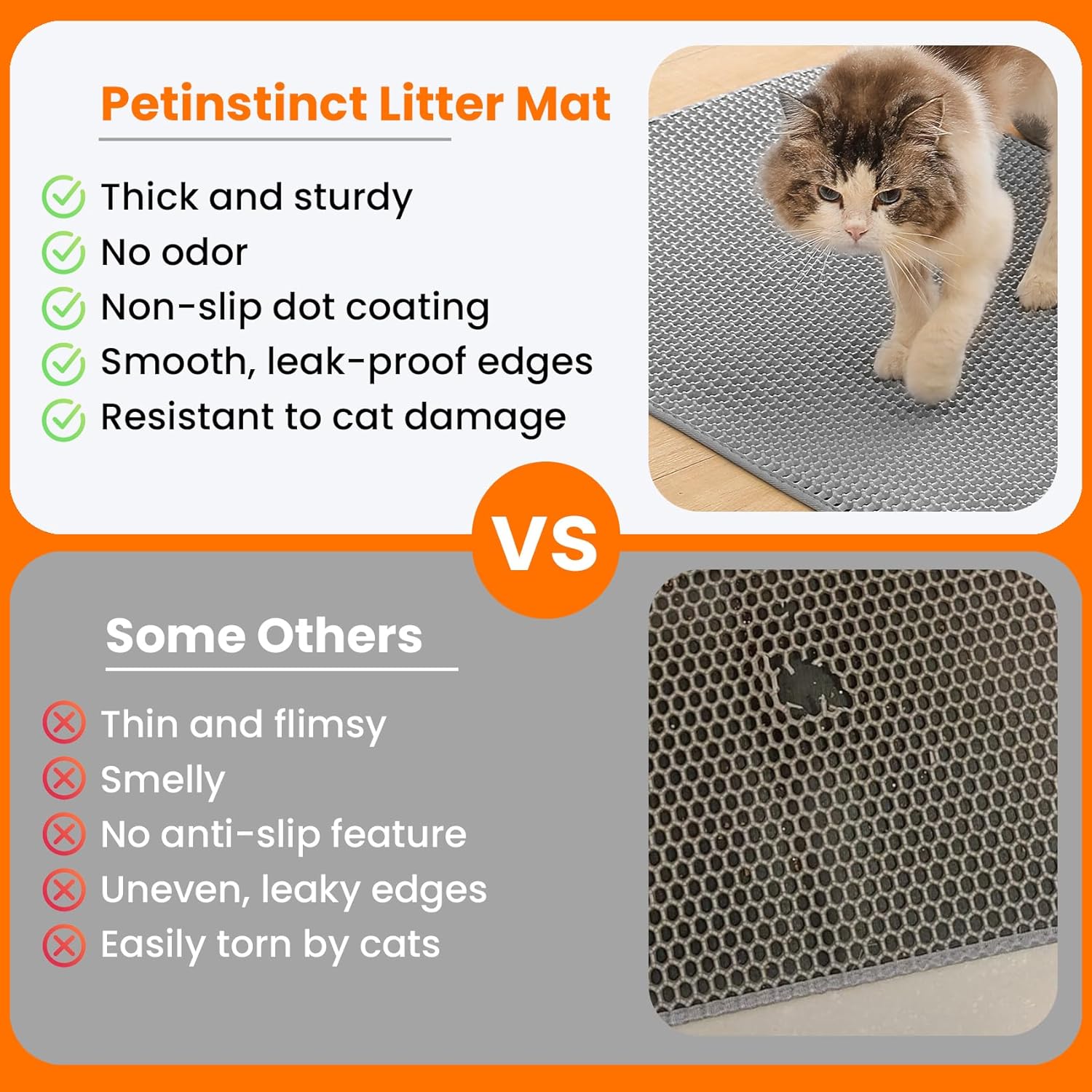 Jumbo Cat Litter Mat, 46x26 Inches Double Layer Honeycomb Litter Trapping Mat, Non Slip Waterproof Urine Proof Extra Large Cat Litter Box Mat, Kitten Supplies and Essentials, XXL, Gray