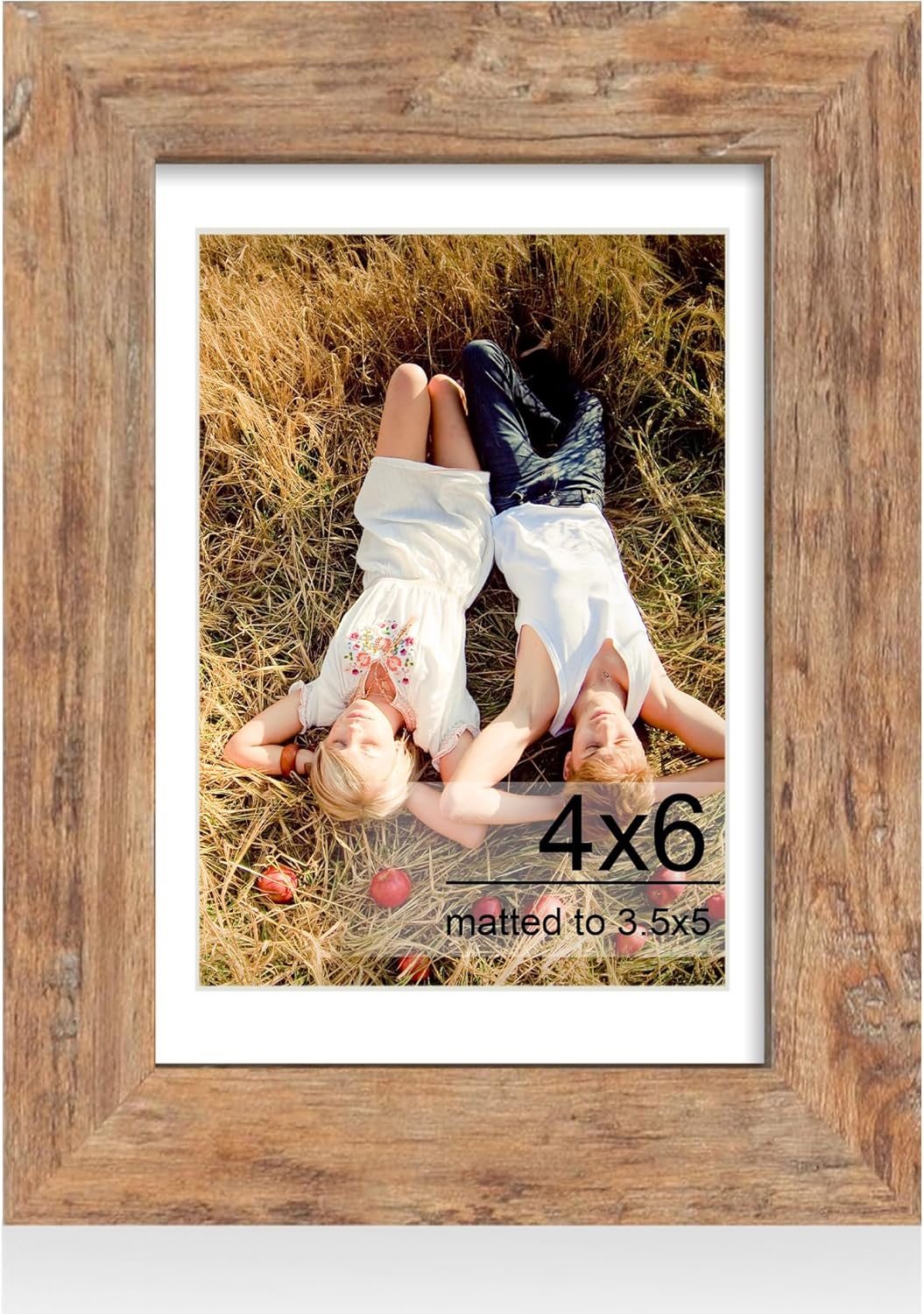 iRahmen 4x6 Picture Frame with HD Tempered Glass, Display Pictures 3.5x5 with Mat or 4 x 6 Without Mat, Wood Photo Frame for Tabletop and Wall (Rustic Brown, 1 Pack)
