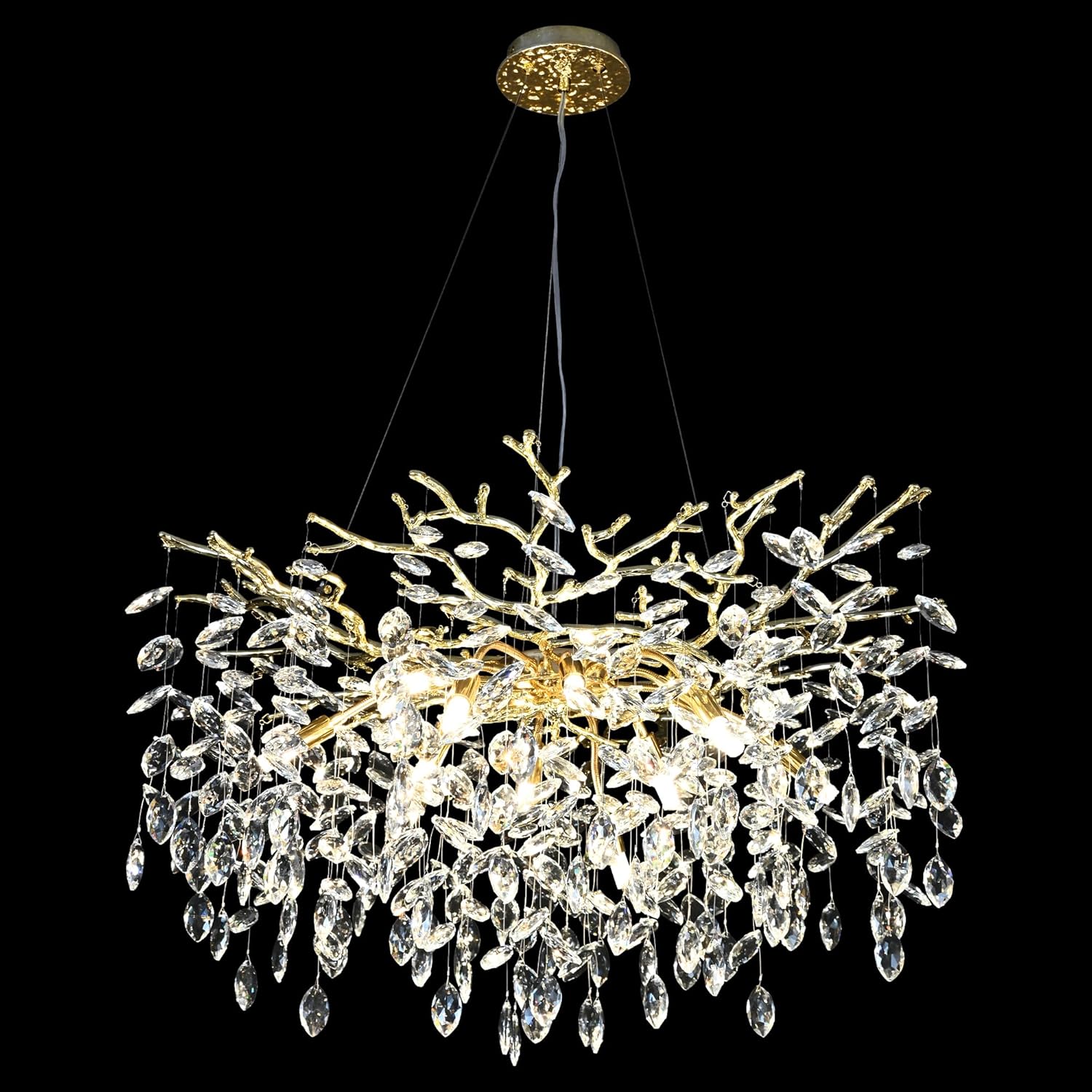 Modern Crystal Chandelier for Dining Room 12-Light Gold Rectangle Raindrop Chandelier Contemporary Rectangular Pendant Light Fixture for Kitchen Island Bar