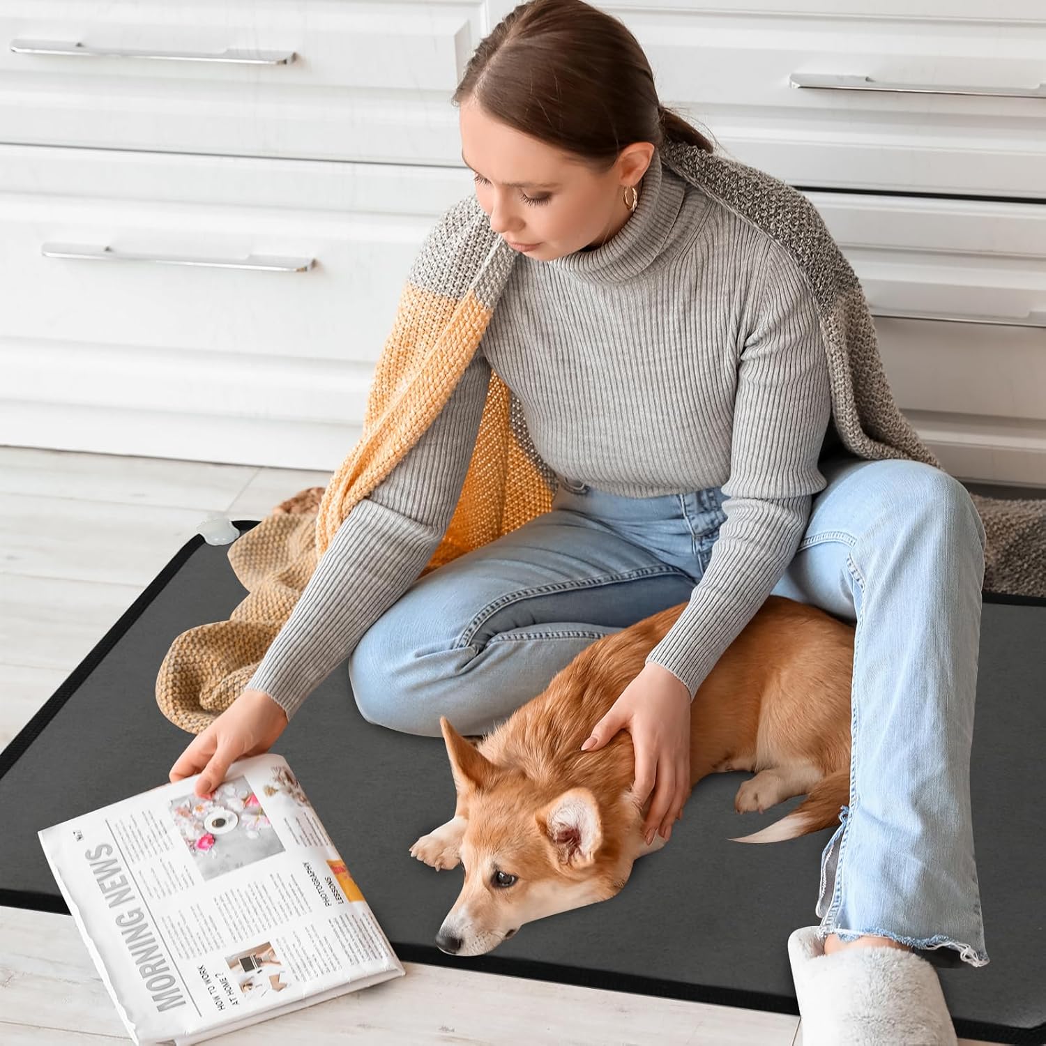PVC 110V Heated Floor Mat Heater for Foot Warmer Under Desk 31.5 x 20 Inch Electric Heating Pad Energy Saving Carpet Pad Indoor Floor Heated Rug for Home Office Bathroom House Black