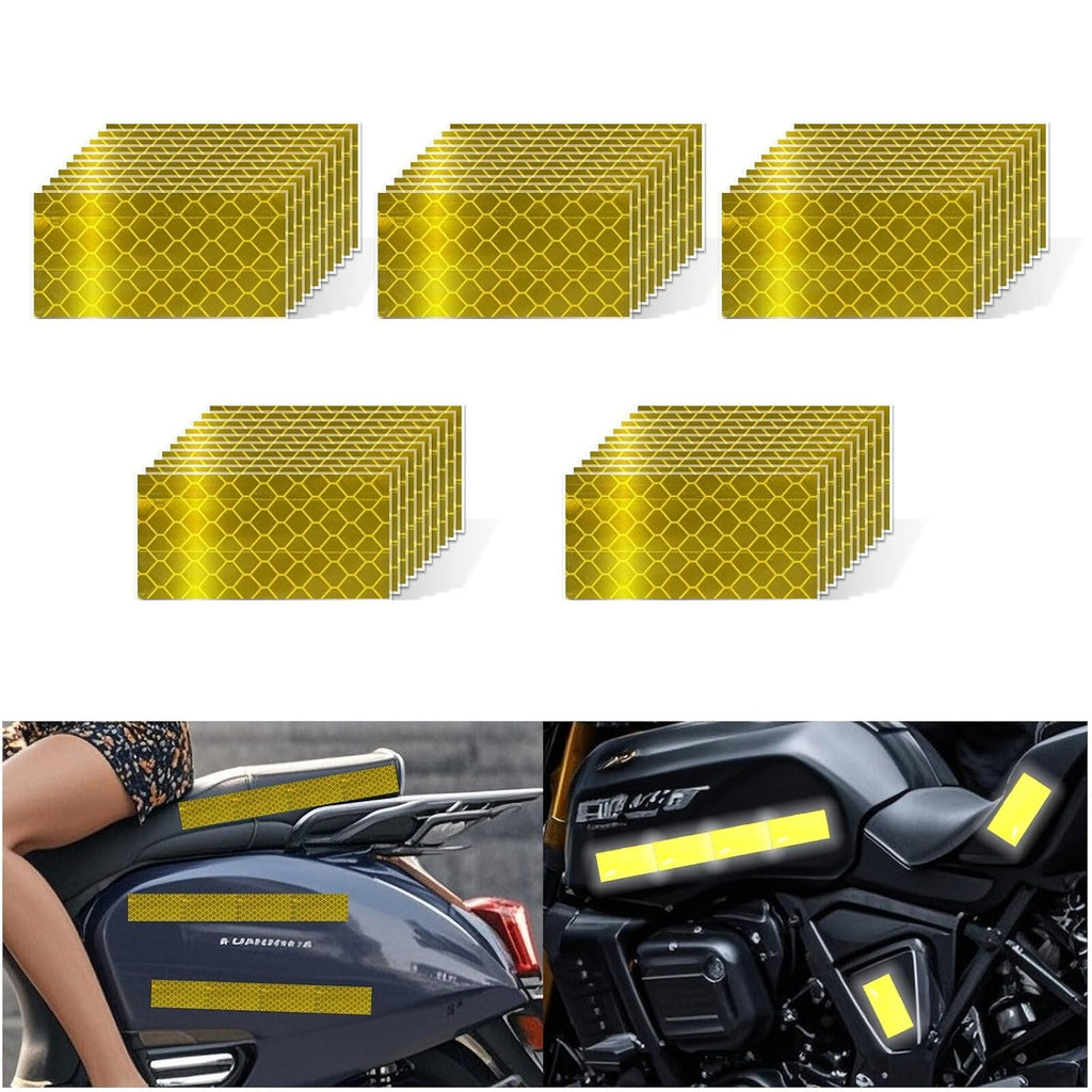 Non Fading Yellow Reflective Stickers 1 inch X 2 inch, Outdoor Waterproof High Visibility Warning Safety Adhesive Reflector Tape (50 Pcs)